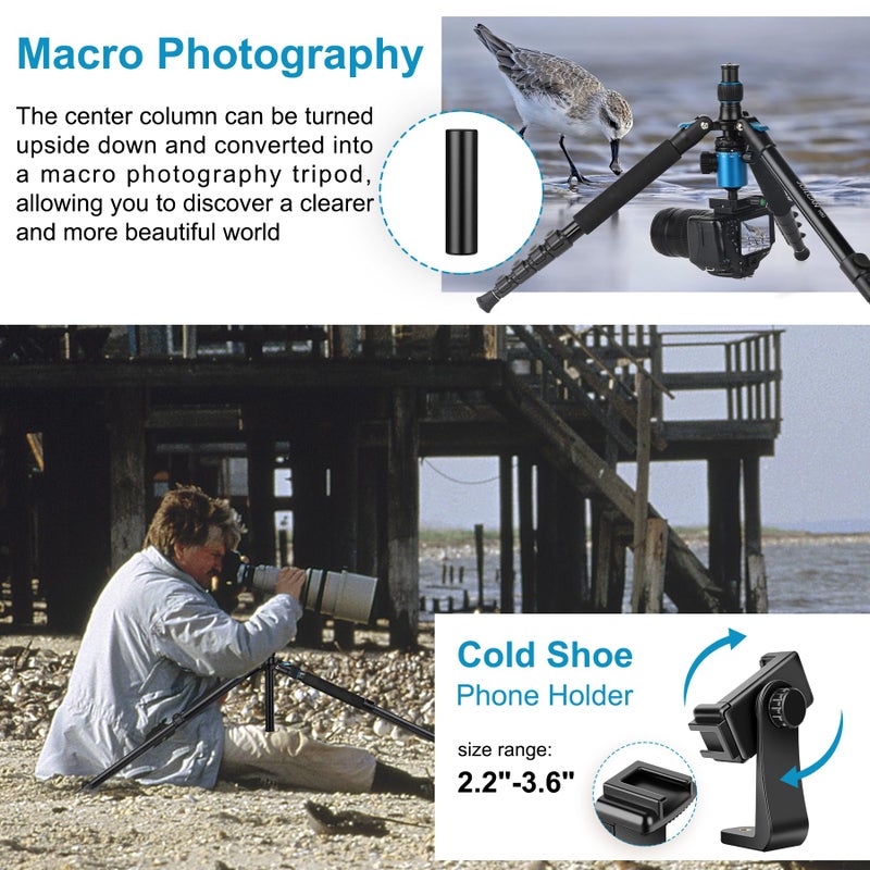 JOILCAN Tripod for Camera, 81" Aluminum Camera Tripod, 83" DSLR Tripods & Monopods, Heavy Duty Travel Tripod for Binoculars Spotting Scope Telescope, Max Load 35lb - Image 5